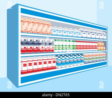 Supermarkt-Regale mit Milchprodukten Stock Vektor