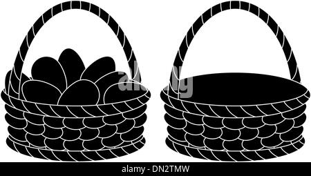 Körbe, leer und mit Eiern, Silhouetten Stock Vektor