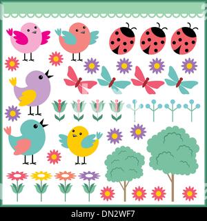Scrapbook-Elemente mit Vögel und Insekten Stock Vektor