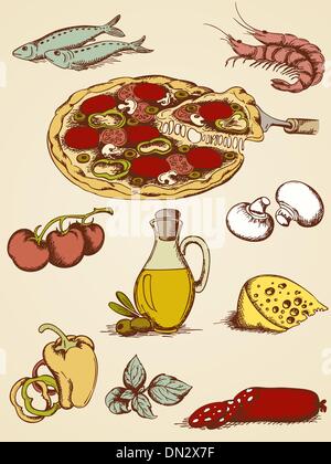 Hand gezeichnet-Pizza-set Stock Vektor