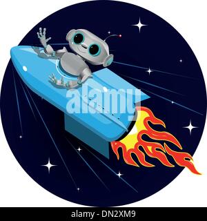 Roboter auf der Rakete Stock Vektor