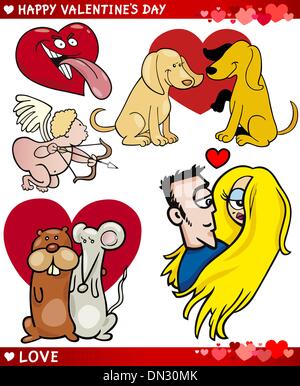 Valentine-Cartoon-Illustration-Liebe-Satz Stock Vektor