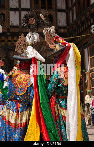 Bhutan, Thangbi Mani Lhakang Tsechu Festivals, schwarzen Hut Cham Tercham Tänzer Stockfoto