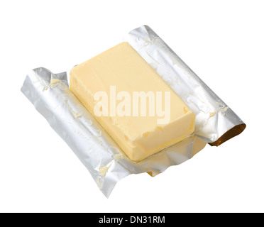 Block von frischer Butter - isoliert auf weiss Stockfoto
