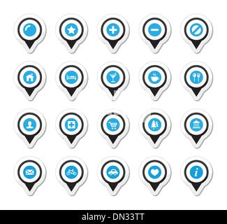 Karte von Ortsmarken, Zeiger Vektor-Icons Set Stock Vektor