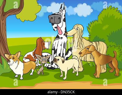 reinrassige Hunde Gruppe Karikatur illustration Stock Vektor