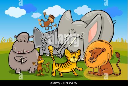 Afrikanische Safari wilde Tiere Comic-illustration Stock Vektor