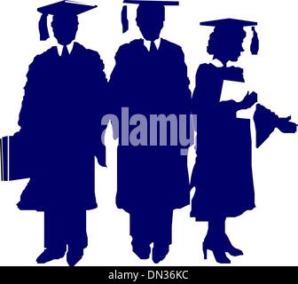 Gruppe von Absolventen in Graduierung Kleid und Mütze Stock Vektor