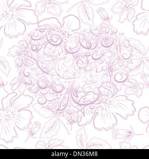 Weißes Herz auf rosa Blumen Hintergrund Stock Vektor