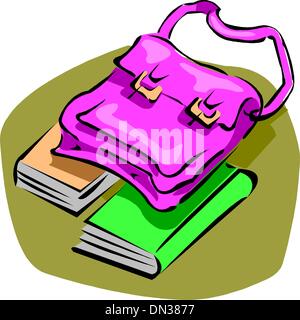 Rucksack und Stapel Bücher Stock Vektor