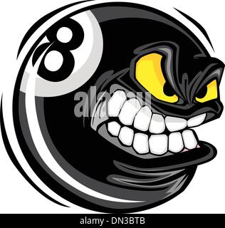 Billard Eight Ball mit wütendes Gesicht Cartoon-Vektor-Design Stock Vektor