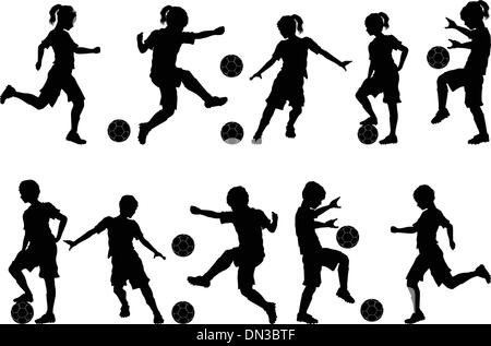 Fußball-Silhouetten Kinder, jungen und Mädchen Stock Vektor