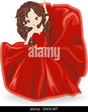 Brünette Mädchen im roten Abendkleid Stock Vektor