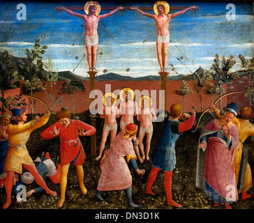 St. Cosmas und St. Damian Crucifixed und Stoned 1438 Fra Angelico 1387-1455 Italien Italienisch Stockfoto