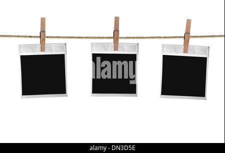 Alte Film-Rohlinge an einem Seil hängen Stockfoto