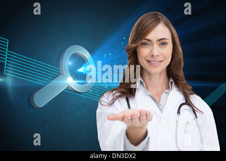 Zusammengesetztes Bild des Porträts von Krankenschwester durchhalten öffnen palm Stockfoto