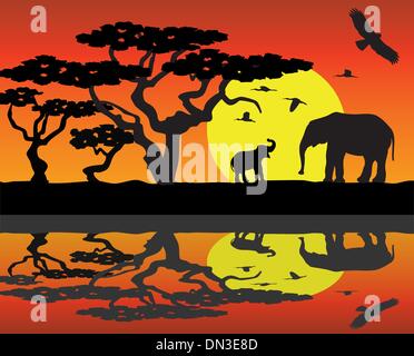 Vektor-Elefanten in Afrika Stock Vektor
