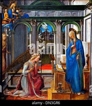 DIE VERKÜNDIGUNG 1450 FRA FILIPPO LIPPI (1406-1469) Italien Italienische Jungfrau Maria, Engel Gabriel, begreifen, einen Sohn gebären, Stockfoto