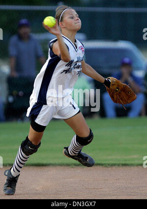 2. August 2006; San Antonio, TX, USA; McAllister Park Little League All-Stars Rose Maldonado wirft den Ball zum zweiten gegen die Elgin All Stars am Mittwoch. Obligatorische Credit: Foto von Jerry Lara/San Antonio Express-News/ZUMA Press. (©) Copyright 2006 von San Antonio Express-News Stockfoto