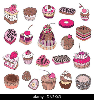 Satz von süßen Kuchen. Mehrfarbige Vektor-illustration Stockfoto