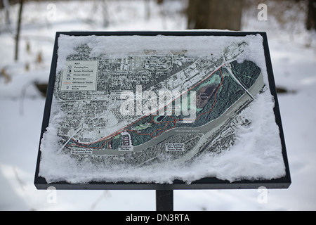 Einen frostigen schneebedeckten Karte von Crosby Farm Park in St. Paul, Minnesota. Stockfoto
