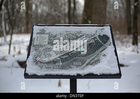 Einen frostigen schneebedeckten Karte von Crosby Farm Park in St. Paul, Minnesota. Stockfoto
