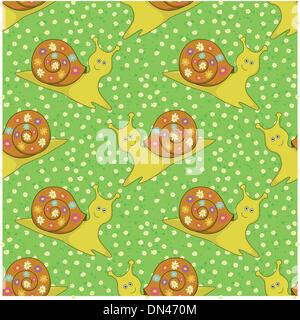 Seamless, Cartoon-Schnecke und Blumen Stock Vektor