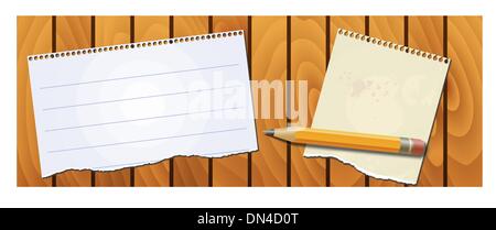 Banner-Holzstruktur mit Notizblock, Bleistift Stock Vektor