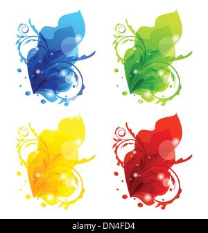 Vier saisonale Blumen bunte Rahmen isoliert Stock Vektor