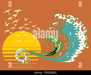 Sonne und Wasser Wellen Vektor-Kunst Stock Vektor