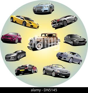 Zehn Autos im Kreis. Vektor-illustration Stock Vektor