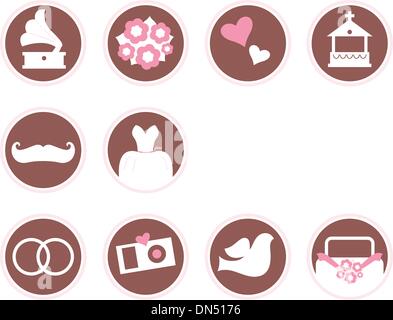 Retro-Hochzeit-Design-Elemente und Symbole, die isoliert auf weiss Stock Vektor