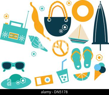 Sommer-Design-Element Set - orange und blau Stock Vektor