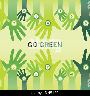 Händen anfeuern Go Green Eco und nachhaltige Welt o Stock Vektor