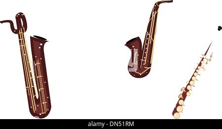 Drei Retro-Saxophon auf dunklen braunen Hintergrund Stock Vektor