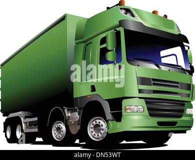 Grüne LKW auf der Straße. Vektor-illustration Stock Vektor