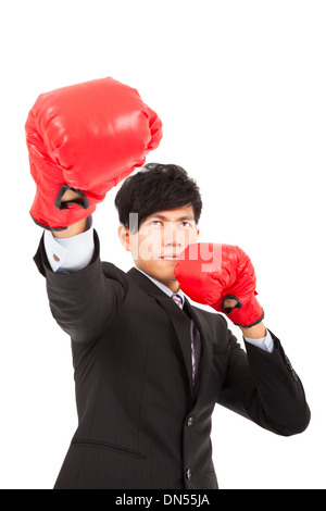 Business-Mann bereit für den Kampf mit Boxhandschuhen Stockfoto