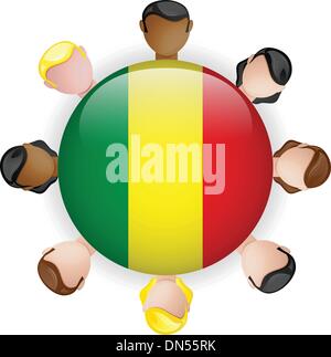 Mali Flagge Button Teamwork Volksgruppe Stock Vektor