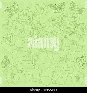Blumen und Schmetterlinge grünen Hintergrund Stock Vektor