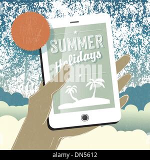 Sommer Urlaub konzeptionelle Darstellung. Smartphone in der hand. Ve Stock Vektor