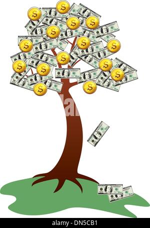 Geldbaum mit Früchten und Blättern Stock Vektor