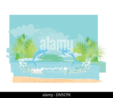 Delphine spielen Ball im Meer Stock Vektor