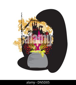 Einladung Halloween - Hexe, Spukschloss, Schädel Stock Vektor