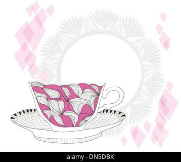 Kaffee und Tee-Becher mit abstrakten Doodle Muster. Tasse-Hintergrund. Stock Vektor