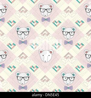 Nahtlose Muster mit Hipster-Eisbär und Herzen. Stock Vektor