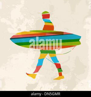 Vintage multicolor surfer Stock Vektor