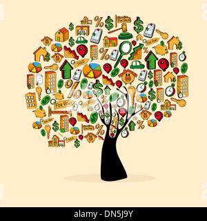 Immobilien Symbolsatz Baum Stock Vektor
