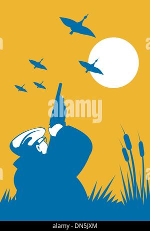 mit dem Ziel Schrotflinte Gewehr im Duck Hunter Stock Vektor