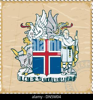 Wappen von Island auf der alten Briefmarke Stock Vektor