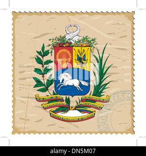 Wappen von Venezuela auf der alten Briefmarke Stock Vektor